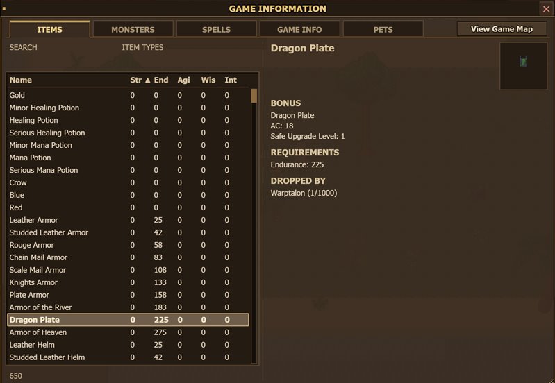 The Game Information window