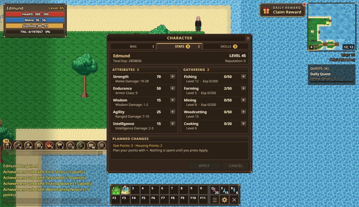 The stats page of the Character window