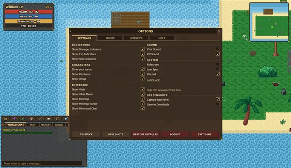 Options: interface, sound and screenshots